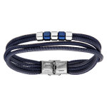 Bracelet en acier et cuir bleu plusieurs rangs et perles 20, 5cm rglable