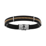 Bracelet en acier de cuir bovin noir cha�nette dor� - 20. 5cm