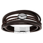 Bracelet en acier et cuir marron plusieurs bracelets et ballon de rugby à graver - double fermoir 21cm ... Bracelet en acier et cuir marron plusieurs bracelets et ballon de rugby à graver - double fermoir 21cm ...