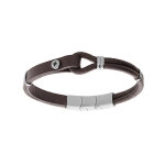 Bracelet en acier et cuir marron avec boucle et vis 20cm + 1cm double fermoir