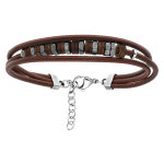 Bracelet en acier et cuir marron avec perles bois marron 18 + 3cm