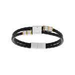 Bracelet en acier et cuir marron tress� avec �l�ment motif ancre 20cm