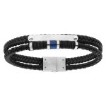 Bracelet en acier et cuir noir 2 bracelets avec plaque et perles doration 19, 5cm