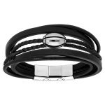 Bracelet en acier et cuir noir plusieurs bracelets et ballon de rugby à graver - double fermoir 21cm ... Bracelet en acier et cuir noir plusieurs bracelets et ballon de rugby à graver - double fermoir 21cm ...