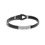 Bracelet en acier et cuir noir avec boucle et vis 20cm + 1cm double fermoir