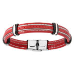 Bracelet en acier et cuir rouge avec 2 c�bles gris r�glable 20cm
