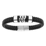 Bracelet en acier et cuir bovin tresse noir 20, 5cm