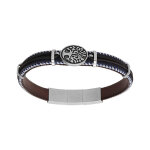 Bracelet en acier et cuir v�ritable marron ext�rieur bracelet tissu bleu pastille motif arbre de vie ...