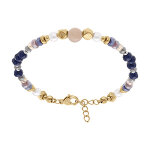 Bracelet en acier dor� avec boules verre facet� 4mm , perle imitation et pierre de lune 6mm v�ritable ...