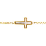 Bracelet en acier dor� croix nacre imitation - 16 + 3cm