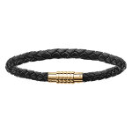 Bracelet en acier dor en cuir bovin noir pour charms avec fermoir aimant et viss - 18cm