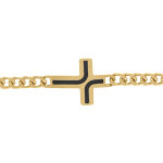 Bracelet en acier dor� maille gourmette avec croix r�sine noire - 21cm