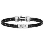 Bracelet en acier et double c�ble noir motif ancre 19cm