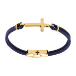 Bracelet en acier double cordon bleu croix dor�e - 25mm 21cm r�glable