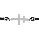 Bracelet en acier double cordon cuir noir avec croix de lorraine 18 + 3cm
