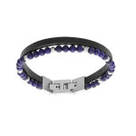 Bracelet en acier double avec cuir noir et perles sodalite 19cm et double fermoir 20, 5cm