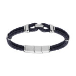 Bracelet en acier et double torsade en cuir bleu sombre double fermoir 19 + 1cm Bracelet en acier et double torsade en cuir bleu sombre double fermoir 19 + 1cm