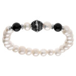 Bracelet en acier elastique perle blanche de culture d'eau douce - 8 - 9mm irrégulière - et deux boules ... Bracelet en acier elastique perle blanche de culture d'eau douce - 8 - 9mm irrégulière - et deux boules ...