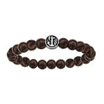 Bracelet en acier élastique perles en bois marron motif marin patiné recto / verso Bracelet en acier élastique perles en bois marron motif marin patiné recto / verso