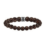 Bracelet en acier lastique perles en bois marron motif patin