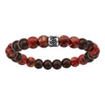 Bracelet acier elastique perles bois et quartz rouge