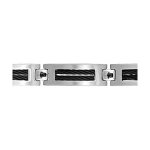 Bracelet en acier longs maillons ajourés et ornés de 2 câbles noirs - longueur 21cm ajustable Bracelet en acier longs maillons ajourés et ornés de 2 câbles noirs - longueur 21cm ajustable