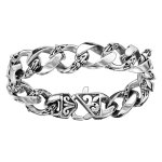Bracelet en acier maille gourmette avec maillons motif patiné lys - longueur 22, 5cm Bracelet en acier maille gourmette avec maillons motif patiné lys - longueur 22, 5cm