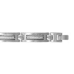 Bracelet en acier maillons ornés de 2 câbles gris - longueur 21cm ajustable Bracelet en acier maillons ornés de 2 câbles gris - longueur 21cm ajustable