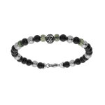 Bracelet en acier motif et boules et pierres v�ritables labradorite et onyx 19 + 2cm