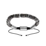 Bracelet en acier avec pierres labradorite v�ritable mont�es sur cordon noir coulissant