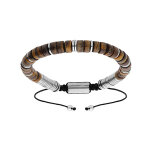 Bracelet en acier avec pierres oeil de tigre marron v�ritable mont�es sur cordon noir coulissant