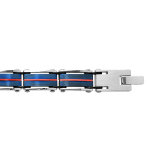 Bracelet en acier et pvd bleu et aluminium rouge 21cm rglable