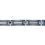 Bracelet en acier et pvd bleu maillons ornés de 3 câbles, 2 noirs et 1 gris alternés - longueur 21, 5cm ... Bracelet en acier et pvd bleu maillons ornés de 3 câbles, 2 noirs et 1 gris alternés - longueur 21, 5cm ...