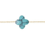 Bracelet en acier pvd dor� motif pierre imitation facet� turquoise 17 + 3cm