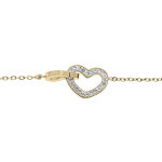 Bracelet en acier et pvd jaune cha�ne avec double coeur et oxydes blancs sertis 15 + 3cm