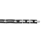 Bracelet en acier et pvd noir c�ble bleu au centre 18 + 3cm r�glable triple fermoir