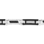 Bracelet en acier et pvd noir avec c�bles et carbone 18 + 3cm r�glable double fermoir