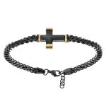 Bracelet en acier pvd noir maille gourmette avec croix pvd noir et dore - 19. 5 + 3cm