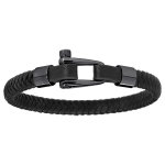 Bracelet en acier et pvd noir mat cuir noir tressé - fermoir vissé 20cm Bracelet en acier et pvd noir mat cuir noir tressé - fermoir vissé 20cm