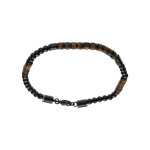 Bracelet en acier pvd noir pierres naturelles oeil de tigre, ilmenite et bronzite 19 + 3cm
