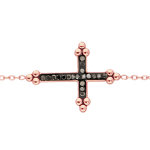 Bracelet en acier et pvd rose chane avec croix noire et pierres noires 16 + 3cm