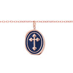 Bracelet en acier et pvd rose chane avec pampille croix sur fond bleu nuit 16 + 3cm