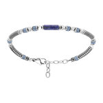 Bracelet en acier rondelles h�matite et tube lapis lazuli - 18 + 3cm