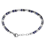 Bracelet en acier rondelles lapis lazuli bleu v�ritable - 19 + 3cm