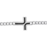 Bracelet en acier satin�e maille gourmette 5mm avec croix r�sine noire - 21cm