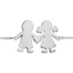 Bracelet en argent chane avec 1 petite fille et 1 petit garon relis par un coeur au milieu - longueur ...