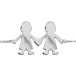 Bracelet en argent chane avec 2 petits garons relis par un coeur au milieu - longueur 16cm + 3cm de ...