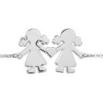 Bracelet en argent cha�ne avec 2 petites filles reli�es par un coeur au milieu - longueur 16cm + 3cm ...