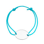 Bracelet en argent cordon coulissant bleu turquoise avec plaque ovale  graver