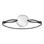 Bracelet en argent cordon coulissant noir avec galet plaque ronde  graver